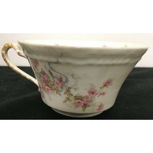 Theodore Haviland Limoges France Tea Cup Pink/ Green Flowers Blue Ribbons